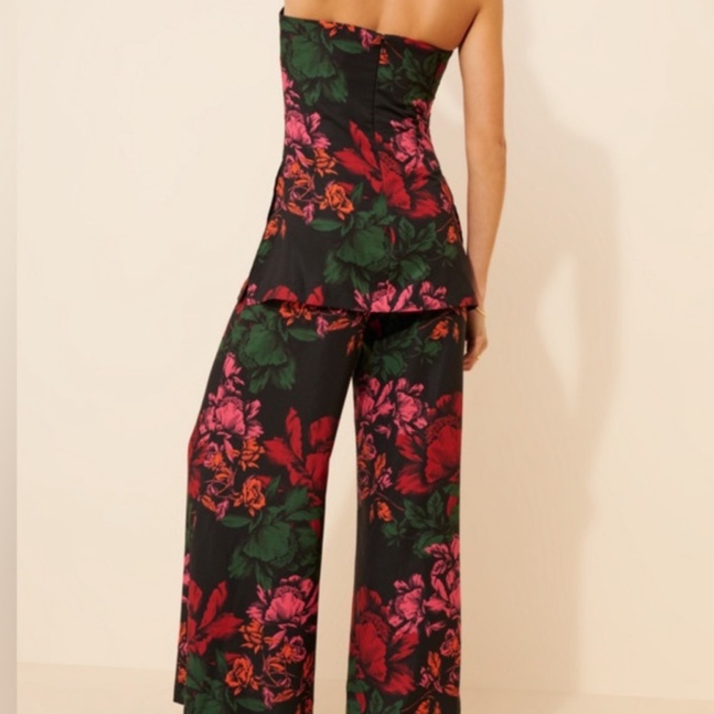 Hutch Strapless Floral Wide-Leg romper - Black with Red & Pink Floral Print